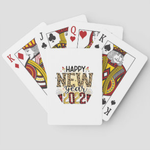 Hello 2022 Happy New Year 2022 Leopard Playing Cards