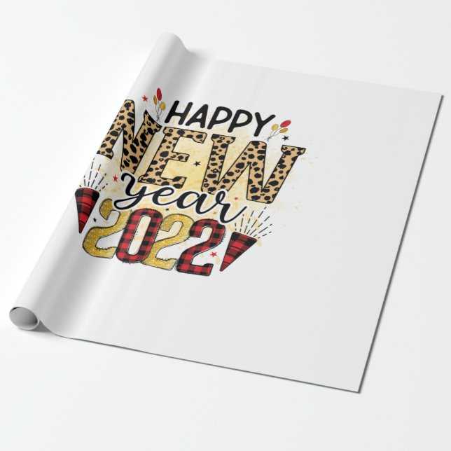 Hello 2022 Happy New Year 2022 Leopard Wrapping Paper (Unrolled)