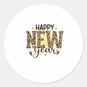 Hello 2022 Happy New Year Leopard Classic Round Sticker