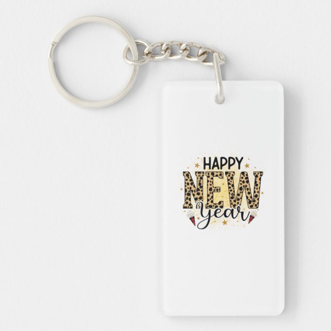 Hello 2022 Happy New Year Leopard Key Ring (Front)