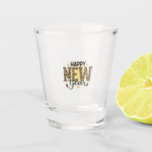 Hello 2022 Happy New Year Leopard Shot Glass