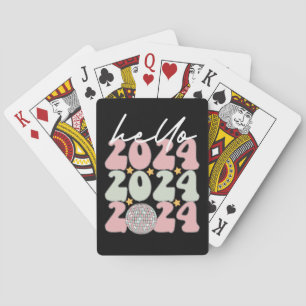 Hello 2024 Groovy Happy New Year Christmas Playing Cards