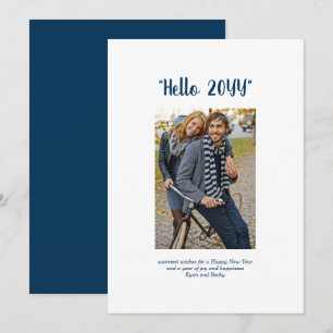 Hello 2024 Happy New Year Minimalist Photo Blue Holiday Card
