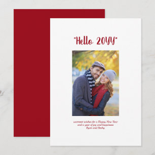 Hello 2024 Happy New Year Minimalist Photo Red Holiday Card