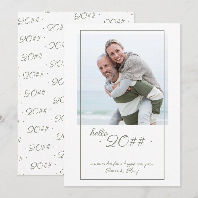 Hello 2024 Minimalist Offset Framed Photo New Year Holiday Card (Front/Back)