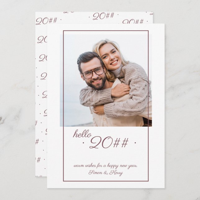 Hello 2024 Minimalist Offset Framed Photo New Year Holiday Card (Front/Back)