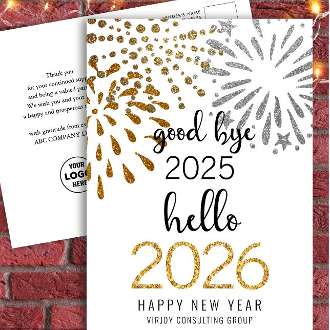 Hello 2025 Business Festive Fireworks New Year Holiday Postcard (Creator Uploaded)