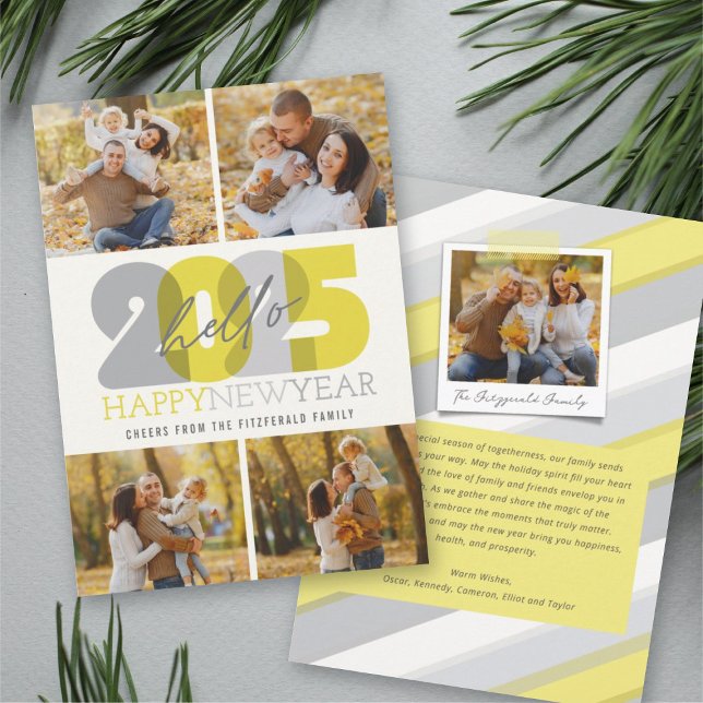 Hello 2025 Modern Happy New Year 4 Photo Collage Holiday Card (Hello 2025 Modern Happy New Year 4 Photo Collage Holiday Card @ fat_fa_tin)