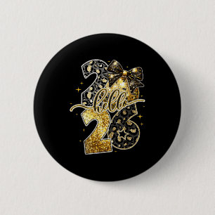 Hello 2026 Coquette Bow Leopard New Years Eve Part 6 Cm Round Badge