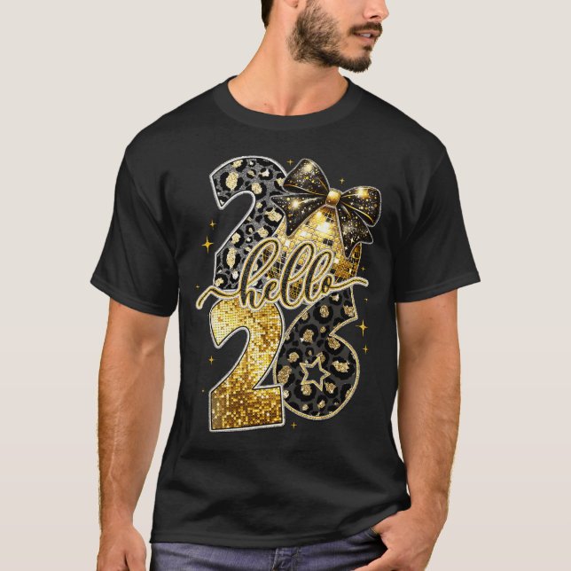 Hello 2026 Coquette Bow Leopard New Years Eve Part T-Shirt (Front)