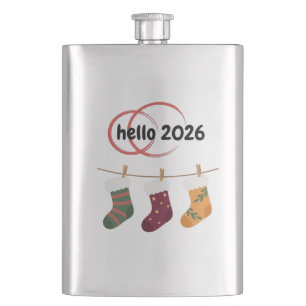Hello 2026 Cozy New Year Winter Stockings Graphic Hip Flask
