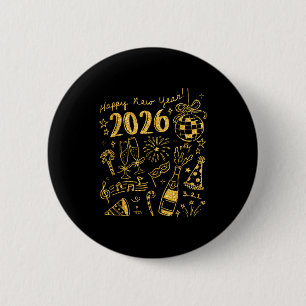 Hello 2026 Disco Ball Coquette Bow Happy New Year  6 Cm Round Badge