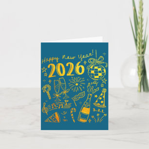 Hello 2026 Disco Ball Coquette Bow Happy New Year  Card