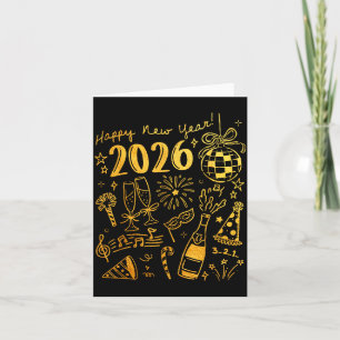 Hello 2026 Disco Ball Coquette Bow Happy New Year  Card