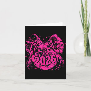 Hello 2026 Disco Ball Coquette Bow Happy New Year  Card