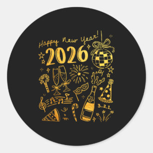 Hello 2026 Disco Ball Coquette Bow Happy New Year  Classic Round Sticker