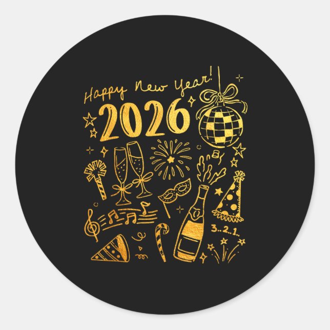 Hello 2026 Disco Ball Coquette Bow Happy New Year  Classic Round Sticker (Front)