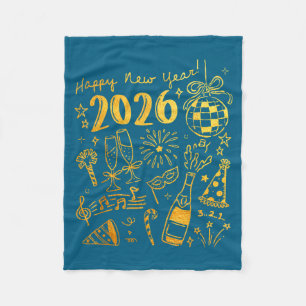 Hello 2026 Disco Ball Coquette Bow Happy New Year  Fleece Blanket