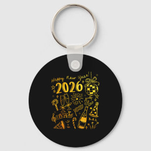 Hello 2026 Disco Ball Coquette Bow Happy New Year Key Ring