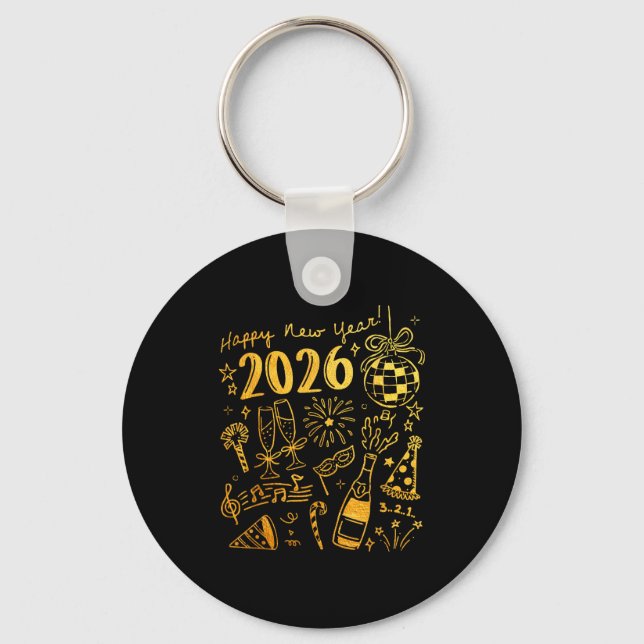 Hello 2026 Disco Ball Coquette Bow Happy New Year  Key Ring (Front)