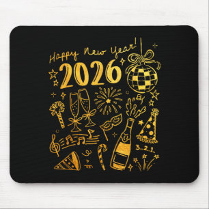 Hello 2026 Disco Ball Coquette Bow Happy New Year  Mouse Mat