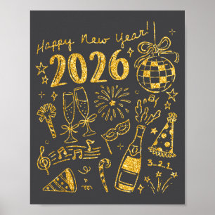 Hello 2026 Disco Ball Coquette Bow Happy New Year  Poster