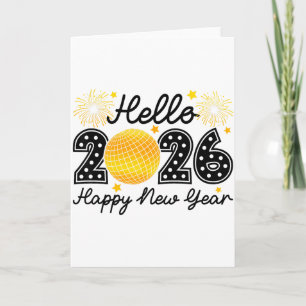 Hello 2026 Happy New Year 2026 Coquette Bow Disco  Card