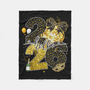 Hello 2026 Happy New Year Disco Ball Nye Countdown Fleece Blanket