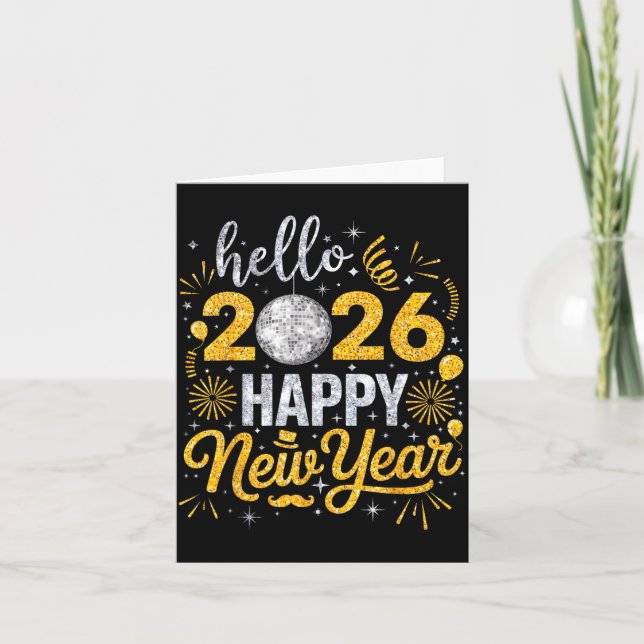 Hello 2026 Happy New Year Fireworks Balloons Famil Card (Front)