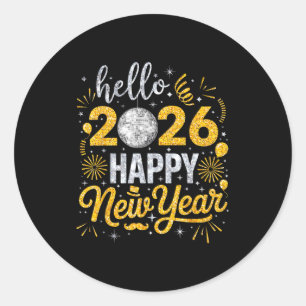 Hello 2026 Happy New Year Fireworks Balloons Famil Classic Round Sticker