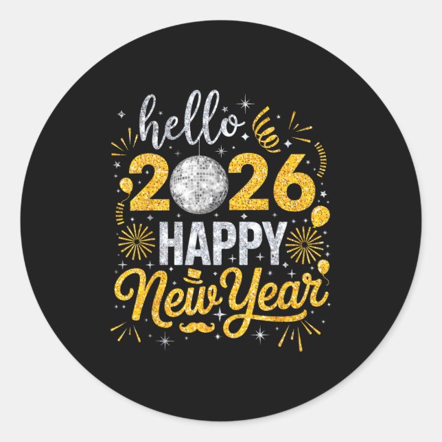 Hello 2026 Happy New Year Fireworks Balloons Famil Classic Round Sticker (Front)
