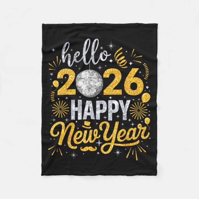 Hello 2026 Happy New Year Fireworks Balloons Famil Fleece Blanket (Front)