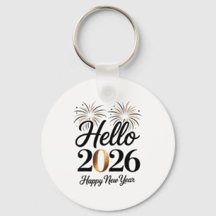 Hello 2026 Happy New Year Retro Glam Key Ring