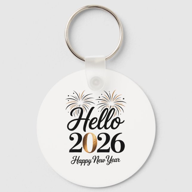 Hello 2026 Happy New Year Retro Glam  Key Ring (Front)