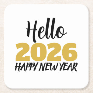 Hello 2026 Happy New Year Square Paper Coaster