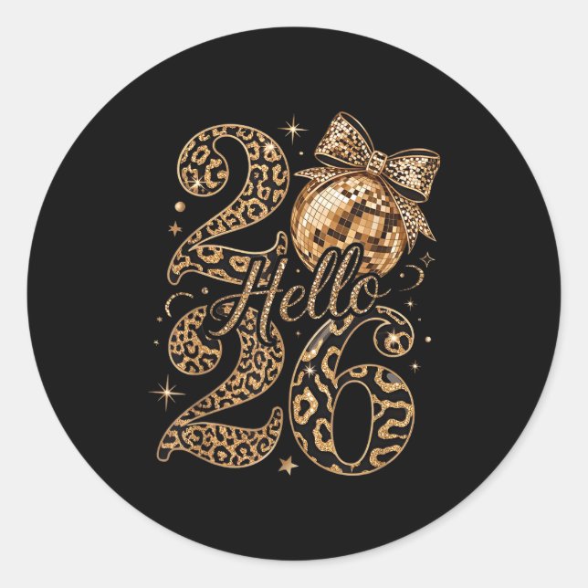 Hello 2026 Leopard Coquette Disco Ball Happy New Y Classic Round Sticker (Front)
