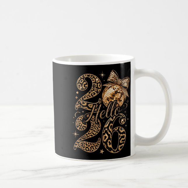 Hello 2026 Leopard Coquette Disco Ball Happy New Y Coffee Mug (Right)