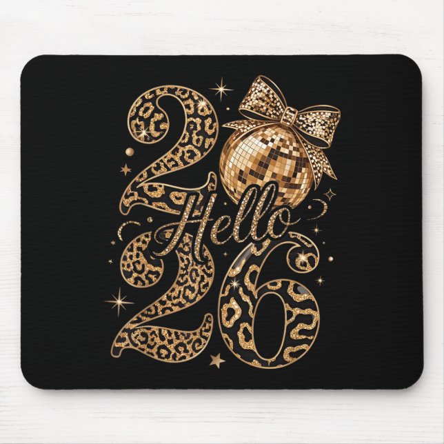 Hello 2026 Leopard Coquette Disco Ball Happy New Y Mouse Mat (Front)