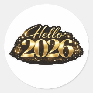 Hello 2026 Minimal Gold Foil New Year Sticker