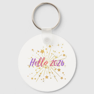 Hello 2026 – New Year Celebration Sparkle Design Key Ring
