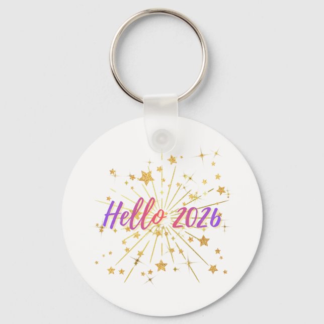 Hello 2026 – New Year Celebration Sparkle Design Key Ring (Front)