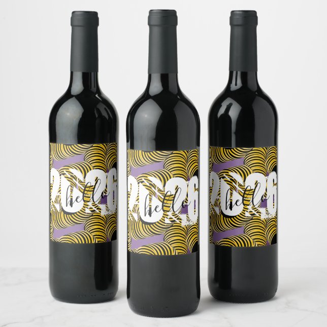 Hello 2026 New Years Trippy Bold Font Wine Label (Bottles)