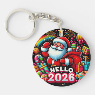 Hello 2026 Santa Claus Christmas Custom New Year Key Ring