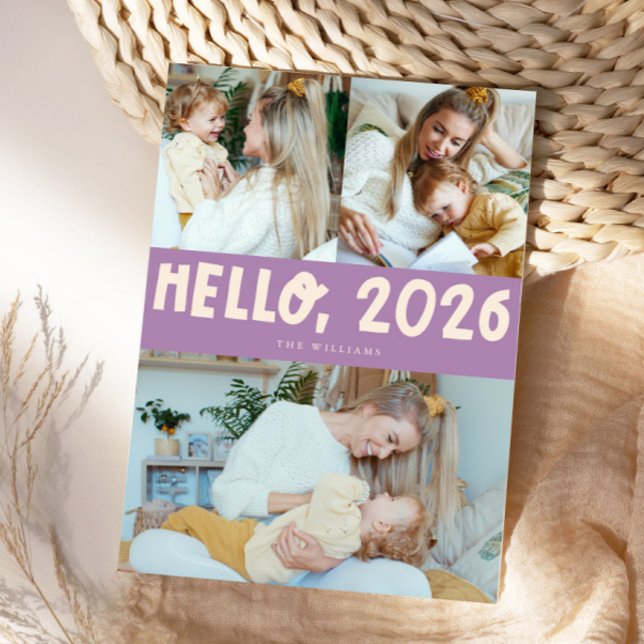Hello 2026 Typography Purple Photo Holiday Card (Creator Uploaded)