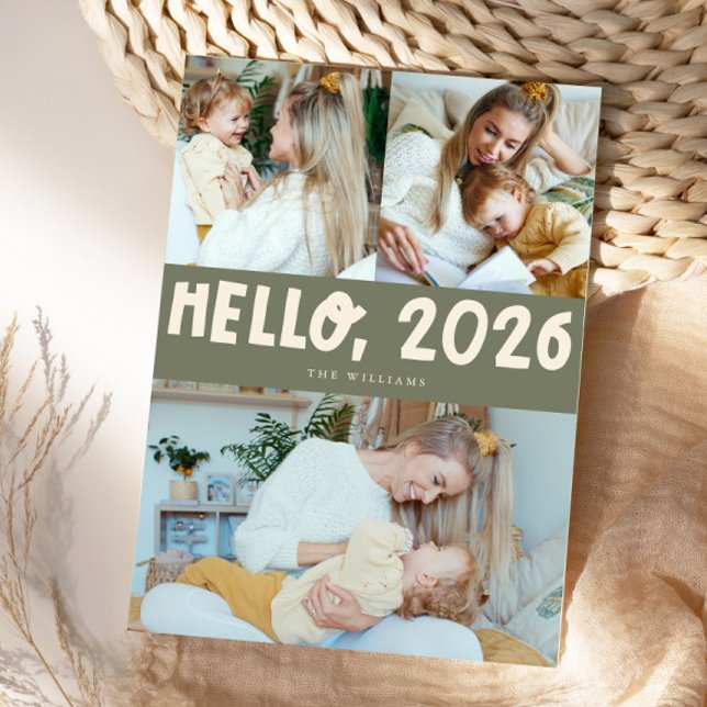 Hello 2026 Typography Sage Green Photo Holiday Card (Creator Uploaded)