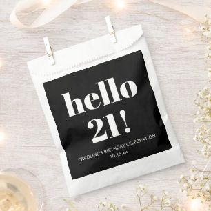 Hello 21 Black White Bold Trendy Birthday Favour Bags