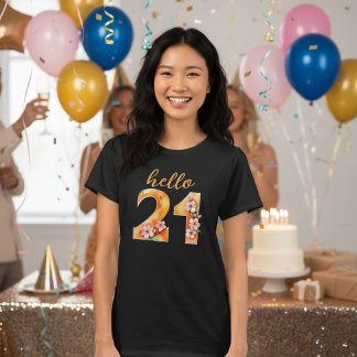 Hello 21 Cherry Blossom 21st Birthday T-shirt
