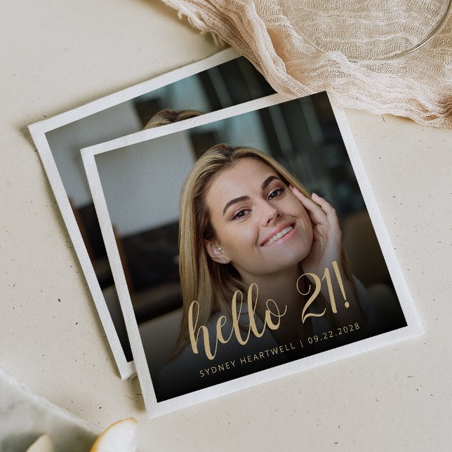 Hello 21 Milestone Birthday Party Photo Napkin (Creator Uploaded)