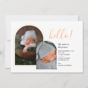 Hello 2 Baby Photos Hand-Lettered Birth Announcement