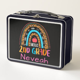 Hello 2nd Grade Bohemian Arch Rainbow Metal Lunch Box
